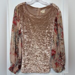 Anthropologie Meadow Rue Crushed Velvet Floral Balloon Puff Sleeve Top Sz M